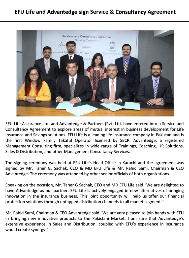 EFU Life & Advantedge sign Service & Consultancy Agreement