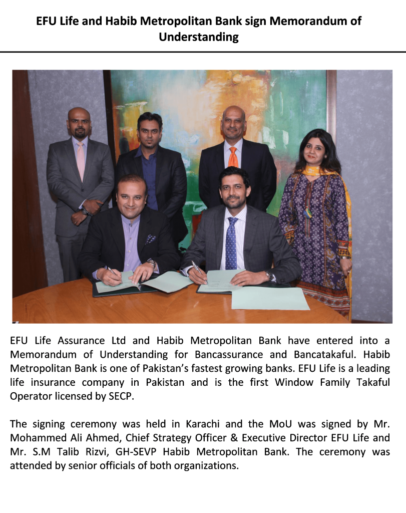 EFU Life & Habib Metropolitan sign Memorandum of Understanding